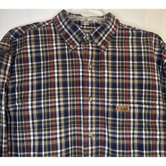 VTG Men’s Carhartt Plaid Button Up Long Sleeve Thick Work Shirt See Measurements - Picture 2 of 8